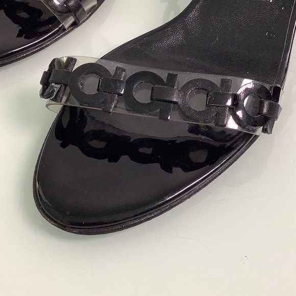 Salvatore Ferragamo kitten heel Leather Patent vinyl strappy sandals SZ 7 B EUC - Picture 10 of 16